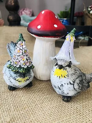 2 Little Birds Sitting In Front Of Mushroom  Ceramic Figure Statue Decor • $20