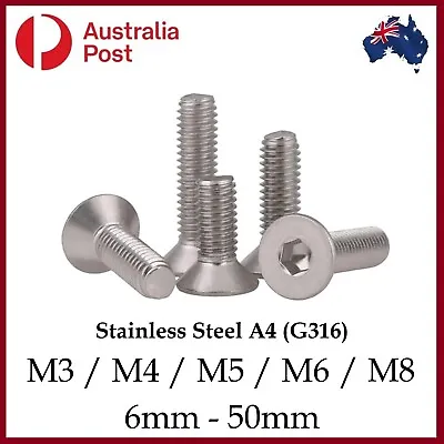 M3 M4 M5 M6 M8 Screw S Bolt S Countersunk Socket Flat Stainless Steel A4 G316 • $4.50