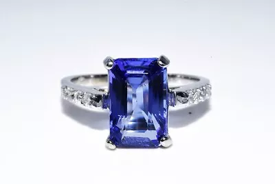 $5500 3.32ct Natural Emerald Cut  Aaa  Tanzanite & Diamond Ring 14k White Gold • £320.68