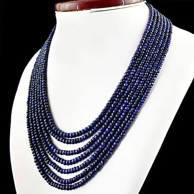 7 Rows Natural 2x4mm Faceted Blue Sapphire Rondelle Gems Beads Necklace 17-23'' • $17.99