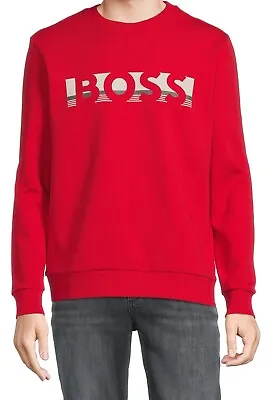 Hugo Boss Mens Salbo 1 Logo Sweatshirt Cotton Blend Pullover Sweater Red Size XL • $89.99