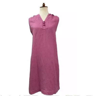 J Jill Dress Womens Pink Purple Sleeveless Hooded 100% Linen Vneck Tunic M • $15.99