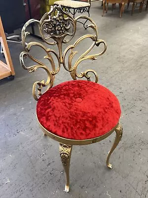 Gorgeous Hollywood Regency Vanity Chair  Gold Metal Red Velvet By Kessler (P10) • $325