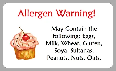 Cupcake Allergen Content Warning Stickers Personalised Cake Food Allergy Labels  • £2.70