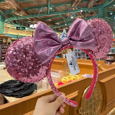 US Disney Parks Pink Minnie Mouse Bow Sequins Headband Ears NWT 2022 • $15.35