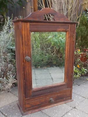 Antique Ornate Wooden Kitchen Apothecary Wall Cabinet Wood Beveled Glass Mirror • $395