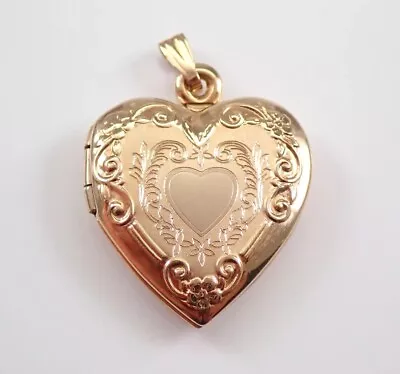 Vintage Heart Locket Pendant Charm Flower Necklace Pendant 14KYellow Gold Finish • $81.94