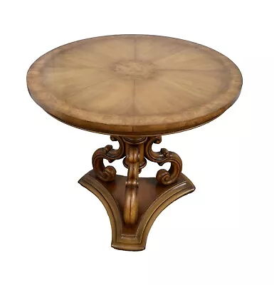 Vintage Weiman Round BurlWood & Maple Mid Century End Table W/Pedestal Base • $398