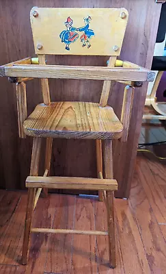 Vintage 2' 3  Wooden Child's Baby Doll Highchair Pennsylvania Dutch Dancing • $24.99