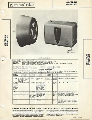 Sams Photofact Folder Radio Parts Manual Schematic MOTOROLA Model 505 • $9.97