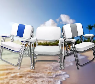 Pactrade Marine White Folding Deck Chair UV Resistant Vinyl 1  Anodized Aluminum • $210.99