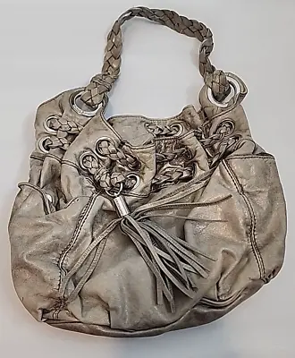 Michael Kors Metallic Leather Tassel Braid Silver Gold Purse Pockets Handbag • $24.95