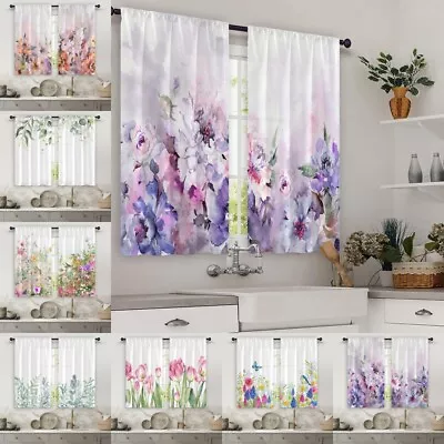 2PCS Rod Pocket Valance Kitchen Waterproof Short Curtains Drape Watercolour • $26.38