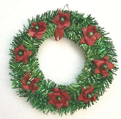 * Vintage TINSEL 10  Mercury Glass Bead FOIL Backed Hanging CHRISTMAS WREATH • $22.99