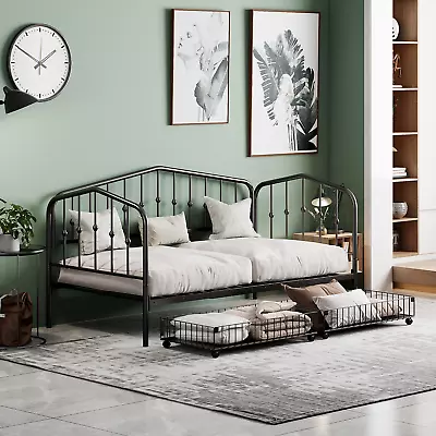Twin Size Stylish Metal Daybed With 2 Drawers Black • $251.21