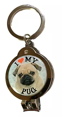 Pug Dog Keychain Nail Clipper Bottle Opener 30mm Silver Color Rhinestone Gift • $10.73