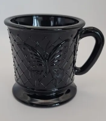 Vintage Fenton FAGCA Butterfly Net Mug  Ebony Opaque Black 1989 • $44.95