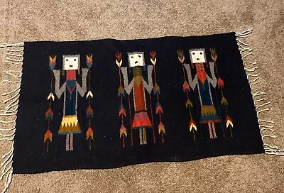 Vintage Handwoven Southwest Mexico Wool Rug Wall Hanging 40.5” X 23.5” • $69.99