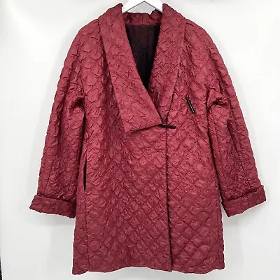 Mycra PAC Life Red Quilted Jacket Long With Pockets Oversized Women’s Size 1 S/M • $49.99