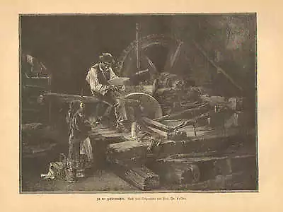 Little German Girl Brings Lunch To Father At The Mill 1890 Antique Art Print • $18