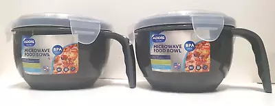 2 X Addis Microwave Food Bowl With Lids Grey New Air Liquid Tight Locking Lid • £10.99