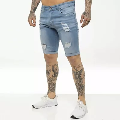 £17.99 • Buy Kruze Mens Shorts Ripped Stretch Denim Slim Fit Cotton Casual Half Jeans Pants