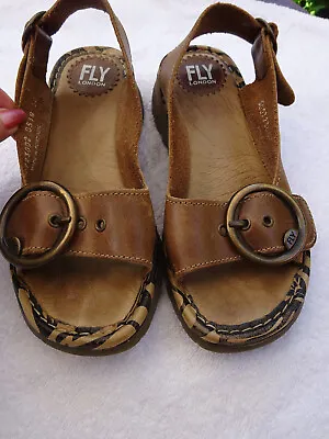 £10 • Buy Fly London Brown Leather Slip On Sandals Size 36 Uk 3