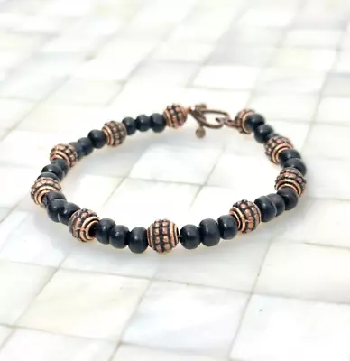 Black & Copper Tone Beaded Wire Toggle Bracelet The Vintage Strand Lot #2337 • $8.49