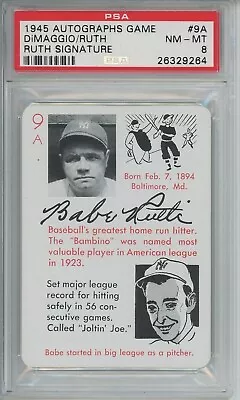 1945 Leister Autographs Game Joe DiMaggio / Babe Ruth PSA 8 #9A Ruth Signature • $950