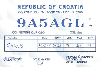 £2.89 • Buy 1 X QSL Card Radio Croatia 9A5AGL Daruvar 2000 ≠ T068