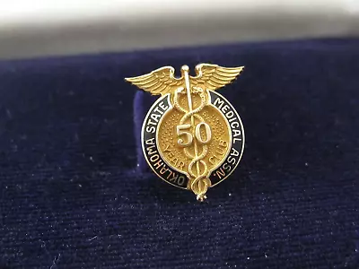 Vintage OKLAHOMA STATE MEDICAL ASSN 10K Gold Enamel Caduceus Hermes Staff Pin 50 • $195