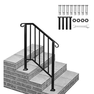 Handrails For Outdoor Steps Matte Black Wrought Iron Stair Railing For 2-3 Step • $46.99