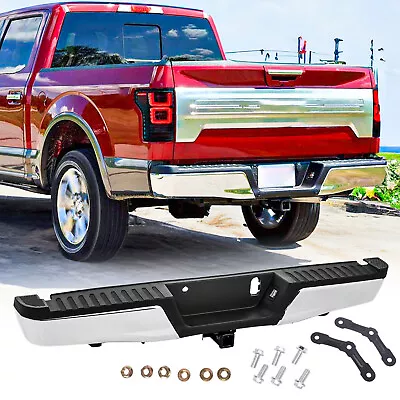 Chrome Rear Step Bumper For 2015-2020 Ford F-150 W/ Tow Hitch W/o Park Holes • $289.99