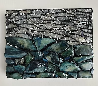 Handmade Mixed Media Mosaic Wall Art Natural Stone Glass Resin Bluesilver • $85