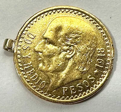 1918 Mexico 2.5 Dos Y Medio Pesos Gold Coin Ex Jewelry 2 Grams • $224.99