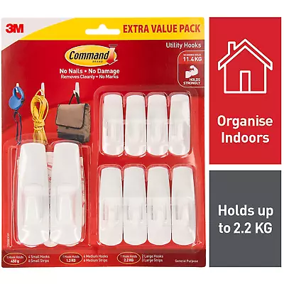 10x 3M Command Hook Value Pack Multi Use Adhesive Strips Various Removable Hooks • $31.20