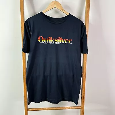 Quiksilver Shirt Mens Medium Black Logo Graphic Surf Beach Short Sleeve • $14.95