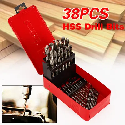 38PCS 1-13mm HSS Metric Drill Bit Set HSS Steel Twist High Speed Cobalt Kit+Case • $41