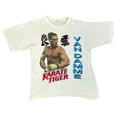 Vintage White Rare 80s Van Damme Graphic Karate Tiger Single Stitch T-shirt M • £180