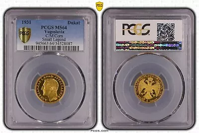 Yugoslavia - Serbia  Gold 1 Dukat 1931 C/m Corn Sm Legend - Pcgs Ms 64  Rare7 • $999.99