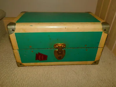 Vintage Metal Jadeite Green DOLL TRUNK Case 15x9x8 Doll Storage With Key Hangers • $14.95