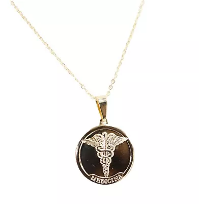 Medical Alert 18k Gold Plated Pendant With 20 Inch Chain - Caduceus Necklace • $20.95