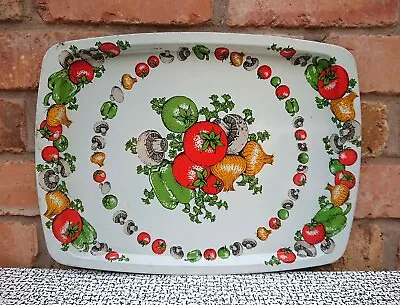 50s 60s Vintage Retro Kitsch Metal Tin Kitchen Serving Tray Vegetables Design • £8