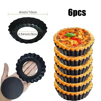 6pcs Non-Stick Quiche Pan Muffin Cupcake Tart Flan Tin Pie Dish Loose Base` • £10.07