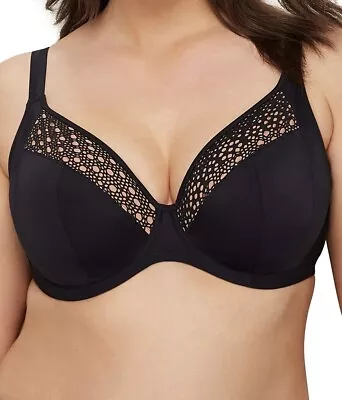 Elomi Indie Bikini Top Black 42F Underwired Side Support Plunge Swim Bra 7533 • $34.71