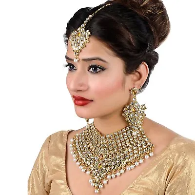Bollywood Indian Bridal Wedding Jewelry Jodha Akbar Kundan Necklace Set 7 Pcs • $49.99