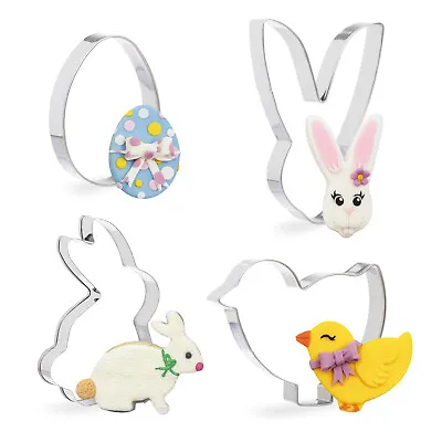 Easter Cookie Cutter Set Bunny Chicken Egg Chick Rabbit Fondant Biscuit 4 Pack • £3.99