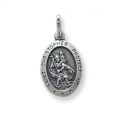 Men's Sterling Silver Oval Oxidised Protect Us St Christopher Pendant • £35.25