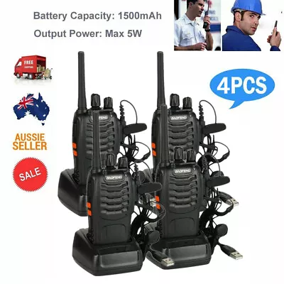 $77.99 • Buy 4PCS BF-888S Walkie Talkie Handheld Two-Way Radio 2W UHF 400-470MHz Rechargeable