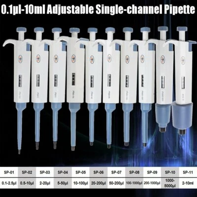 $31.99 • Buy 0.1μl-10ml Lab Single Channel Pipette Adjustable Volume Micropipette Pipettors